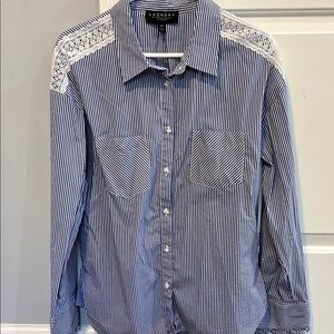 Laundry By Shelli Segal Blue and White Casual Button Down Shirt